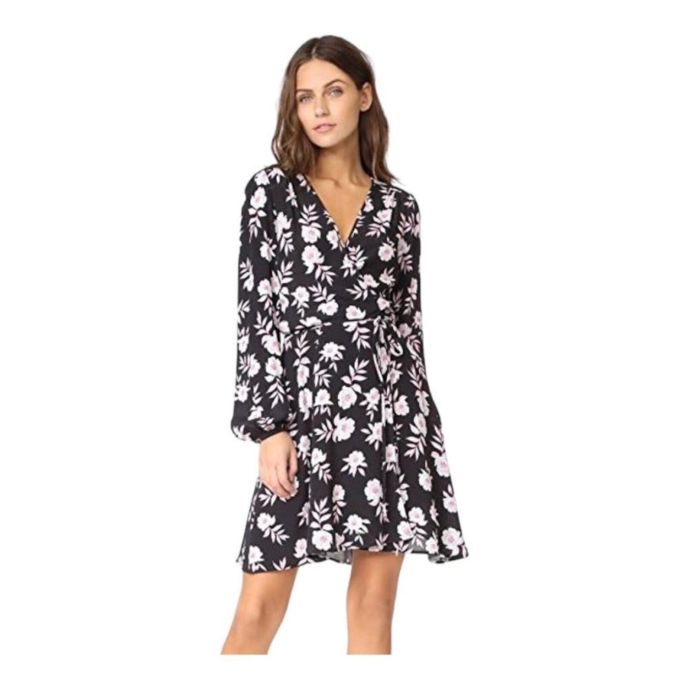 Yumi‎ Kim Tucked Away Duchess Wrap Dress Black Pink Floral Women XS Long Sleeves